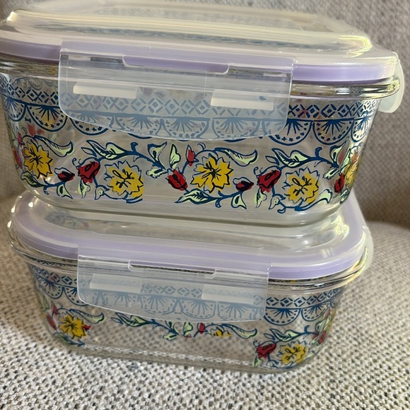 Set of 2 Floral Glass Food Storage Containers - Picture 6 of 8
